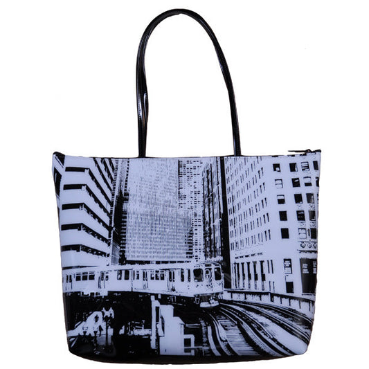 In the Loop (Black and White) Zip Top Tote Bag